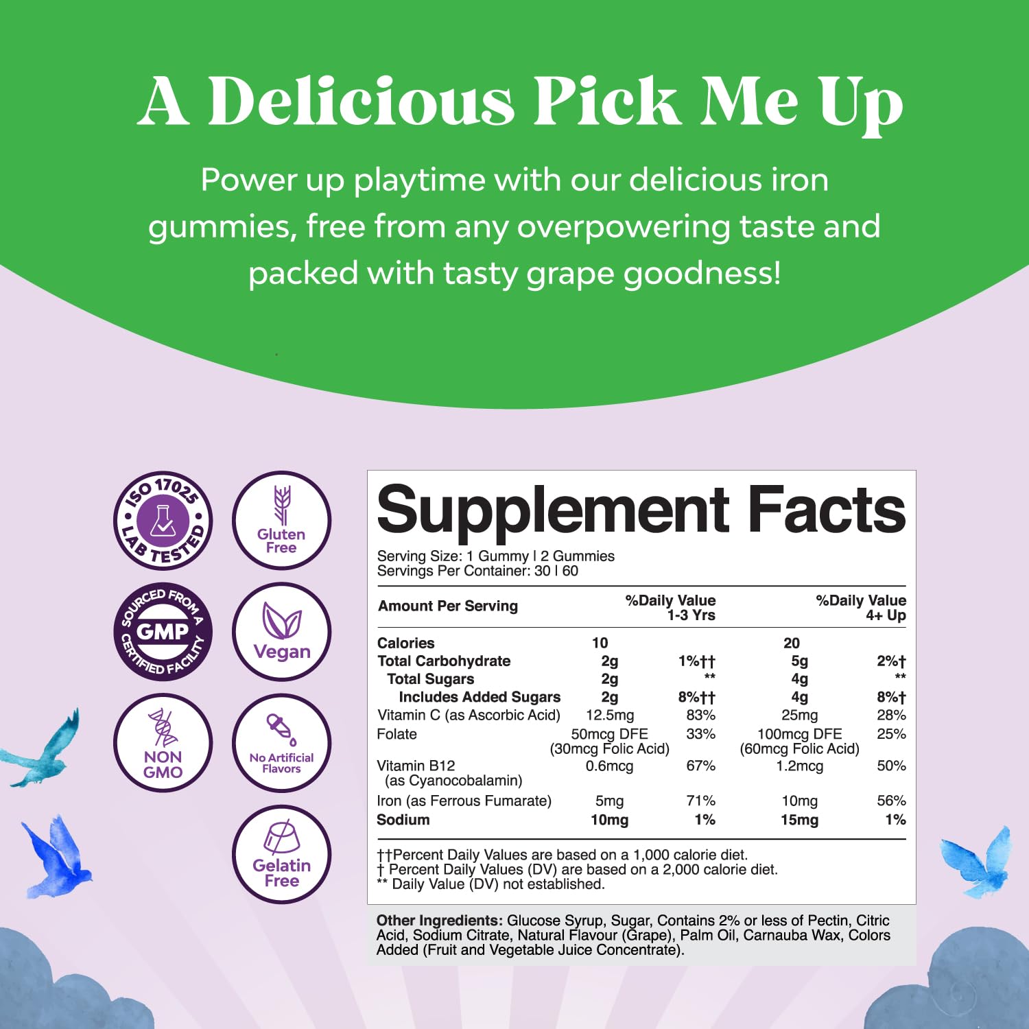 Natures Craft Kids Iron Gummies closeup shows a tasty iron boost for daily energy.