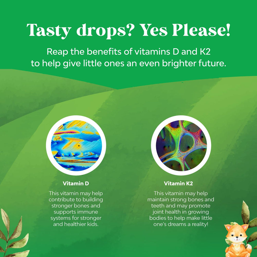Natures Craft Kids D3 K2 Drops 60ml bottle ready for daily supplementation
