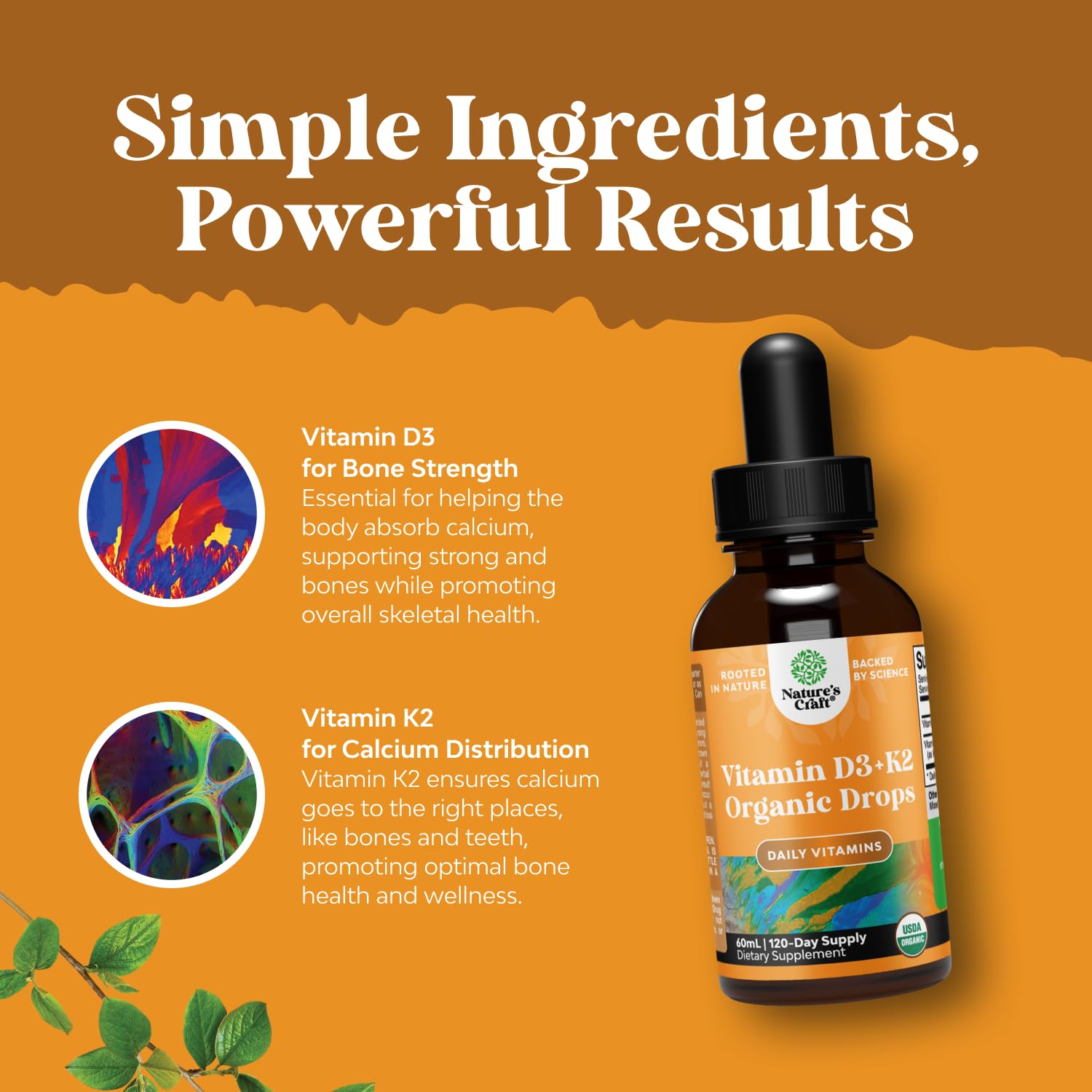 Natures Craft D3 + K2 bottle label details ingredients and vegan quality