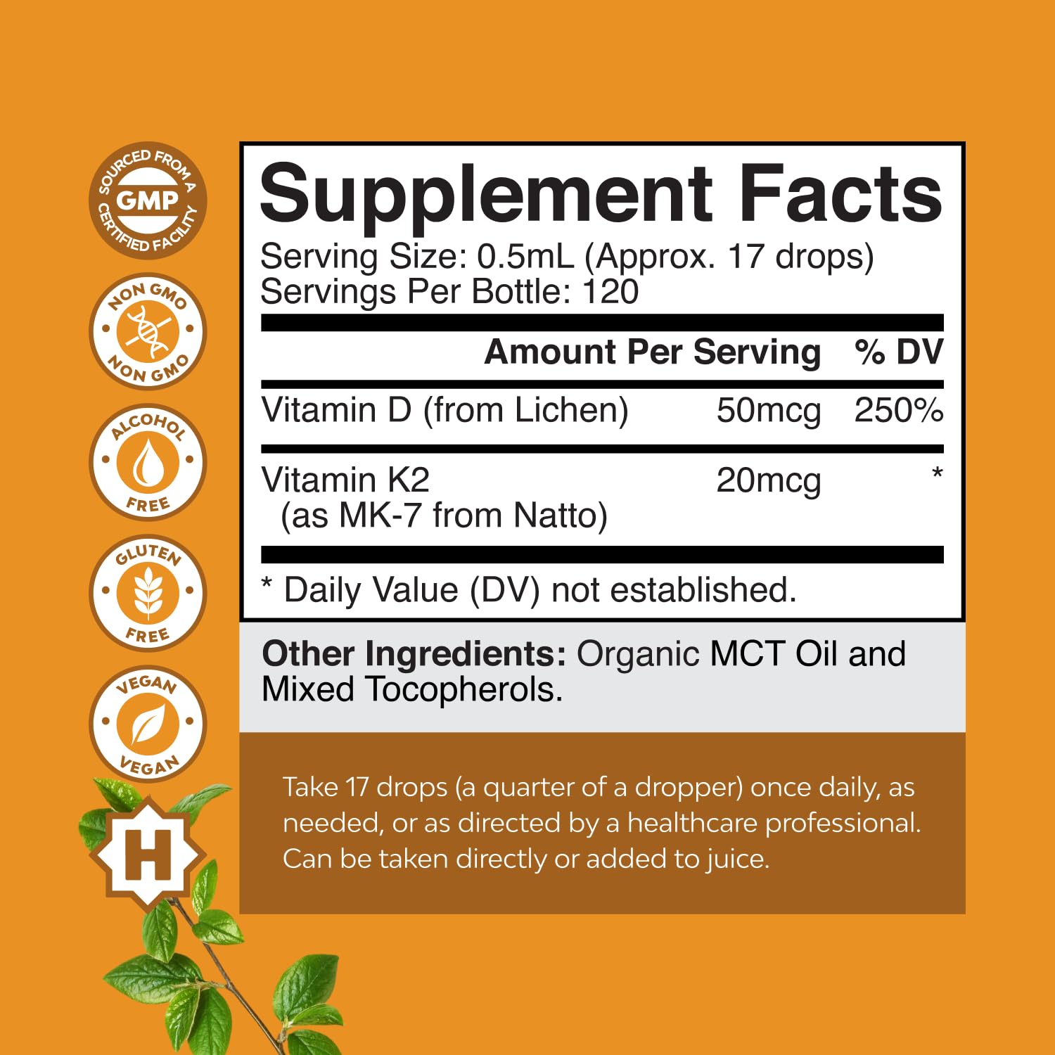 Natures Craft D3 + K2 drops pour highlights easy dosing for daily bone health