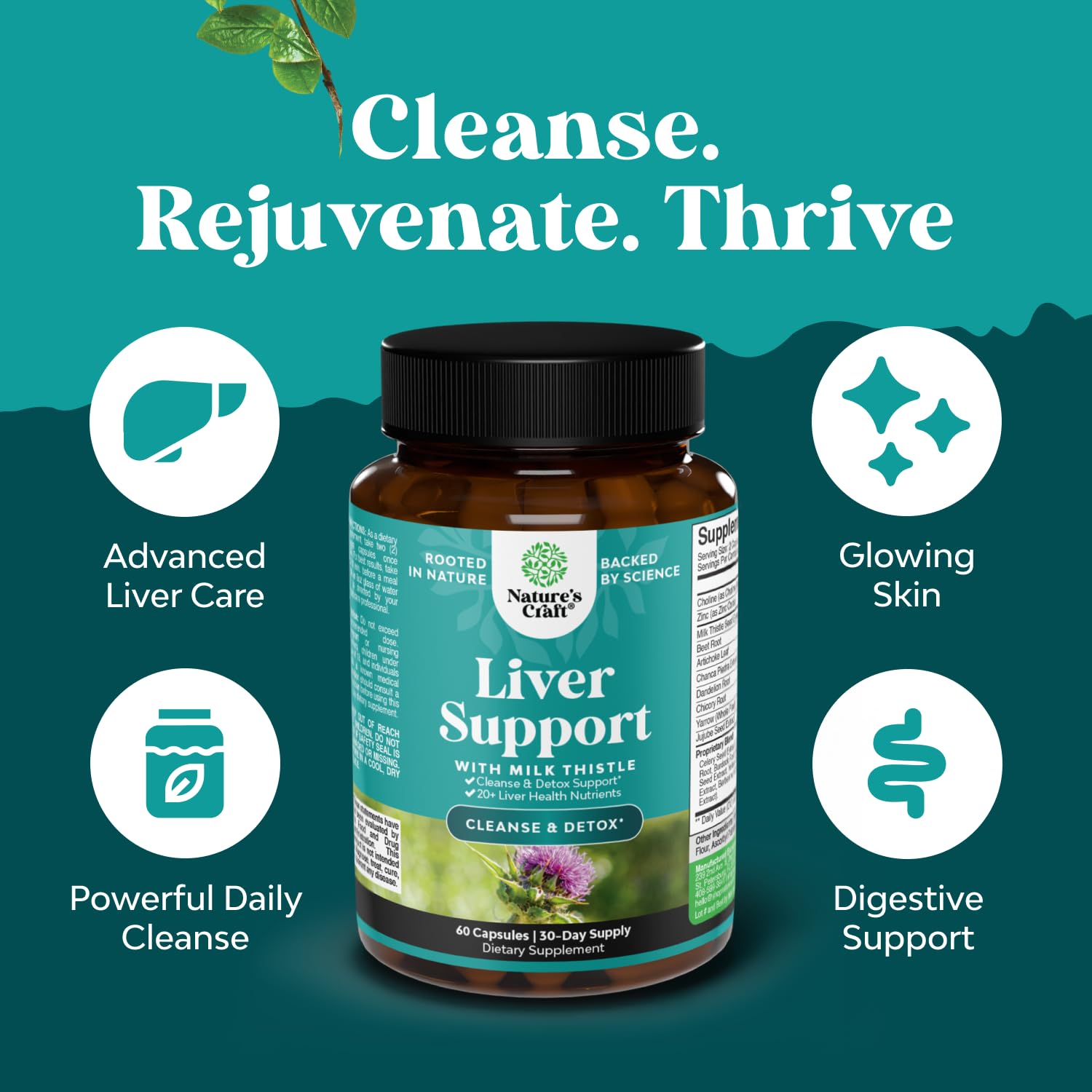 Natures Craft Liver Cleanse capsules close-up for convenient daily liver support.
