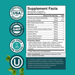 Nature's Craft Liver Cleanse ingredients panel close-up featuring milk thistle and dandelion.