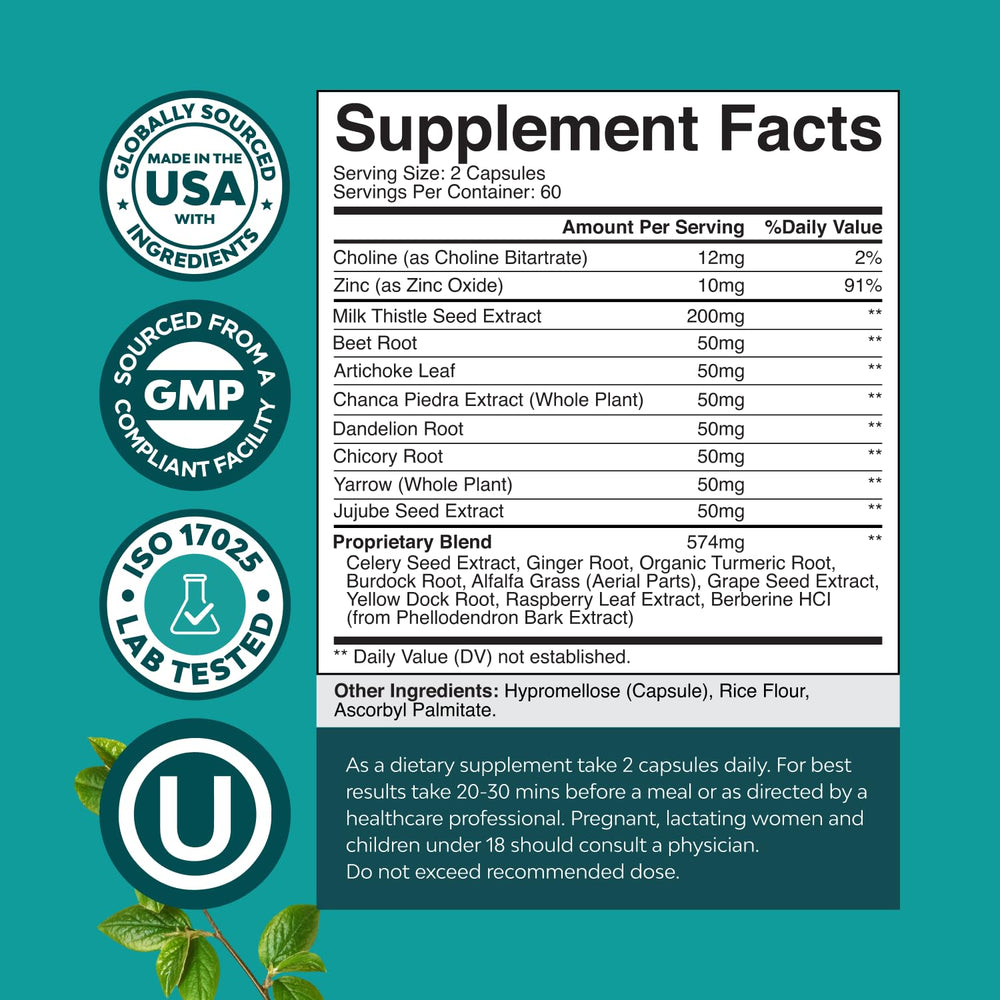 Natures Craft Liver Cleanse label close-up highlighting herbal ingredients