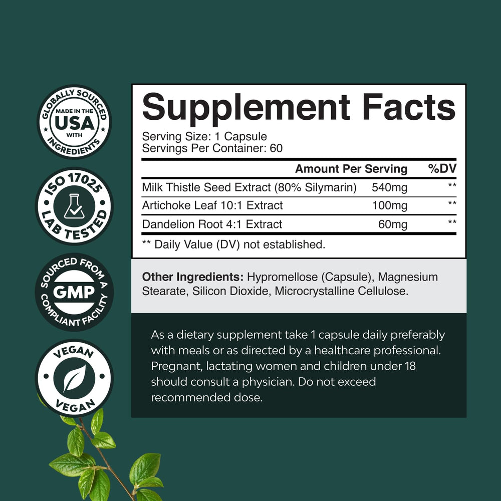 Natures Craft Liver Support label closeup showing key ingredients and dosage guidance