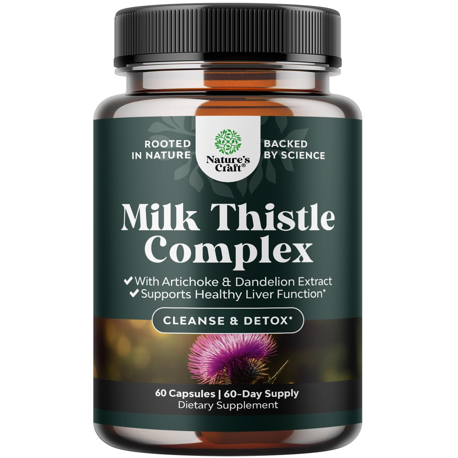Natures Craft Liver Support bottle front highlighting milk thistle for daily detox support