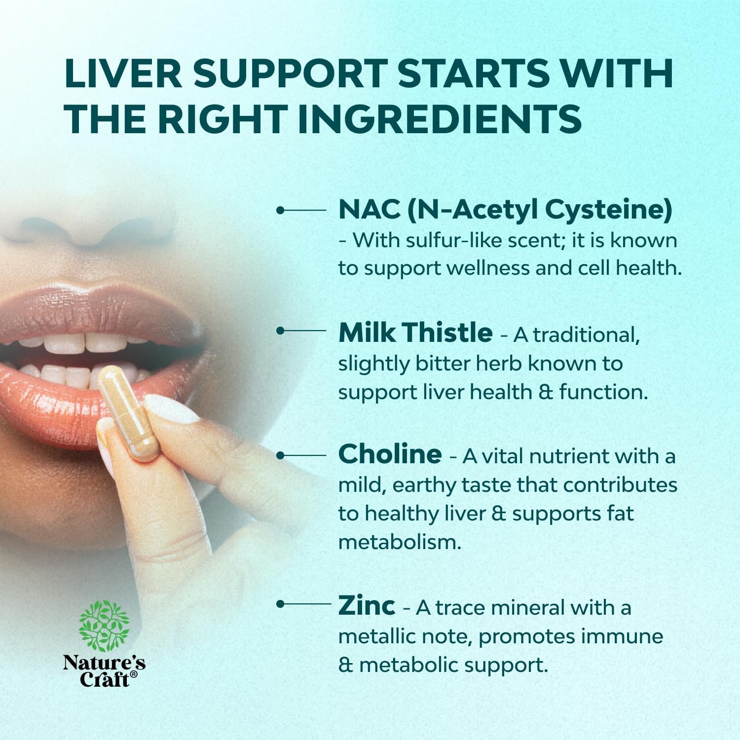 Natures Craft Liver Support NAC turmeric highlight for natural anti-inflammatory blend