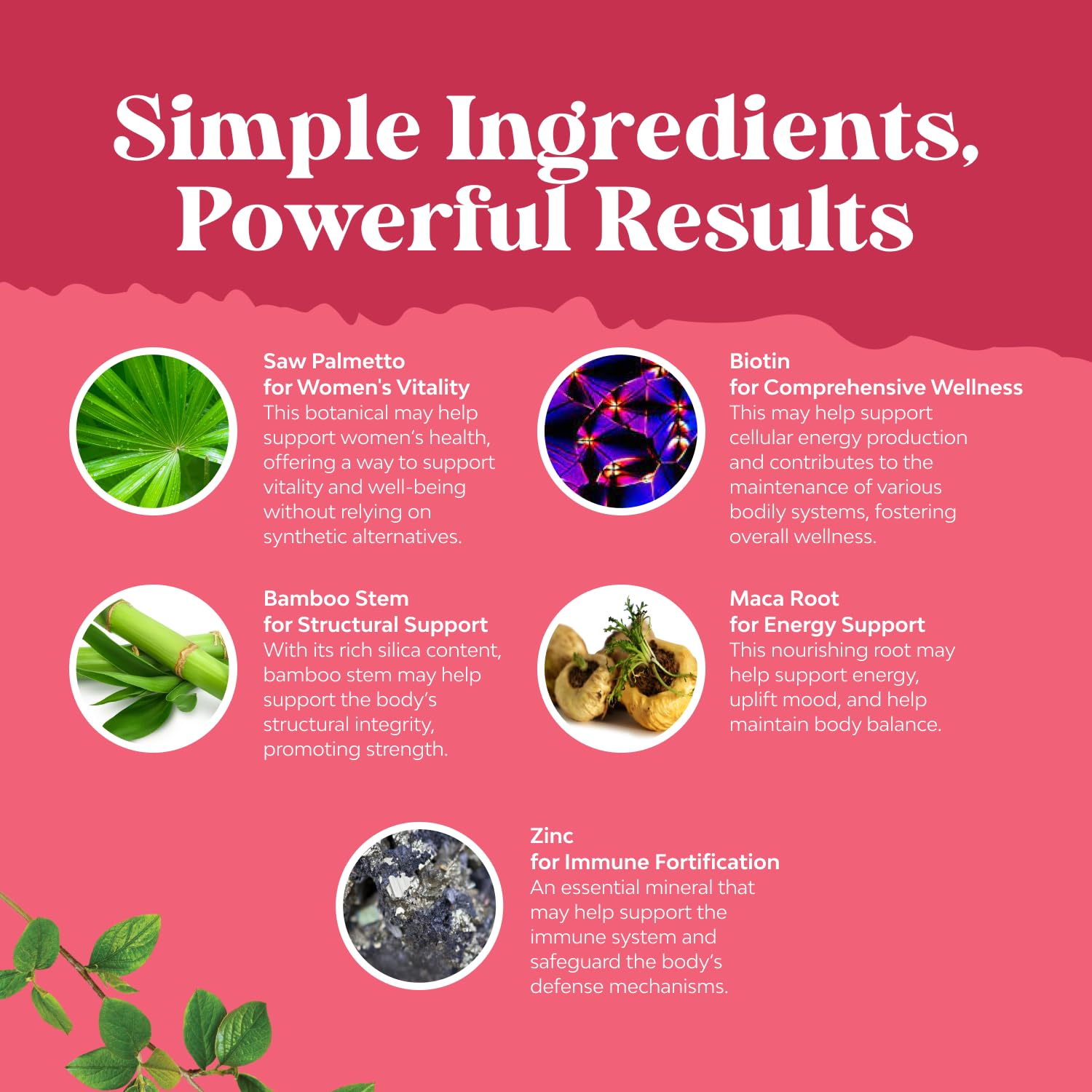 Natures Craft maca and biotin ingredients highlight vitamin-rich support.