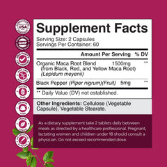 Closeup of Natures Craft maca root capsules illustrating convenient daily intake.