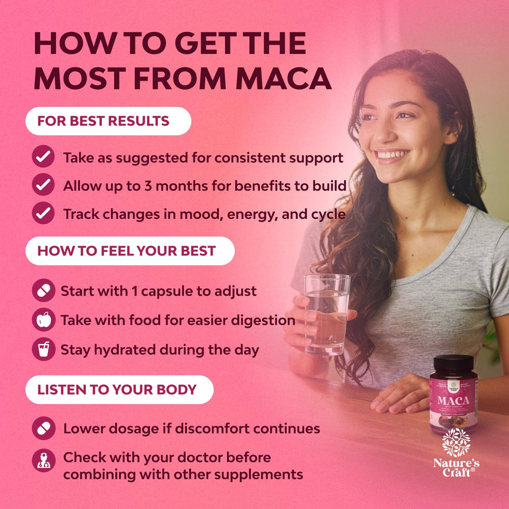 Natures Craft maca root packaging box highlights clean, non-GMO and vegan attributes.