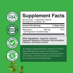 Natures Craft magnesium citrate capsules pack emphasizing potent citrate for digestion.