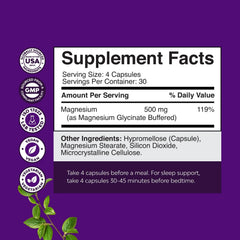 Natures Craft Magnesium Glycinate 500mg capsules on white background for easy absorption.