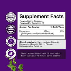 Nature's Craft Magnesium Glycinate capsules closeup highlighting chelated form