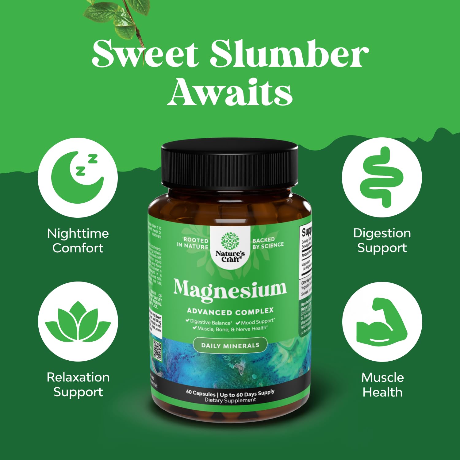 Natures Craft magnesium oxide citrate dosage pill highlighting balanced mineral delivery.
