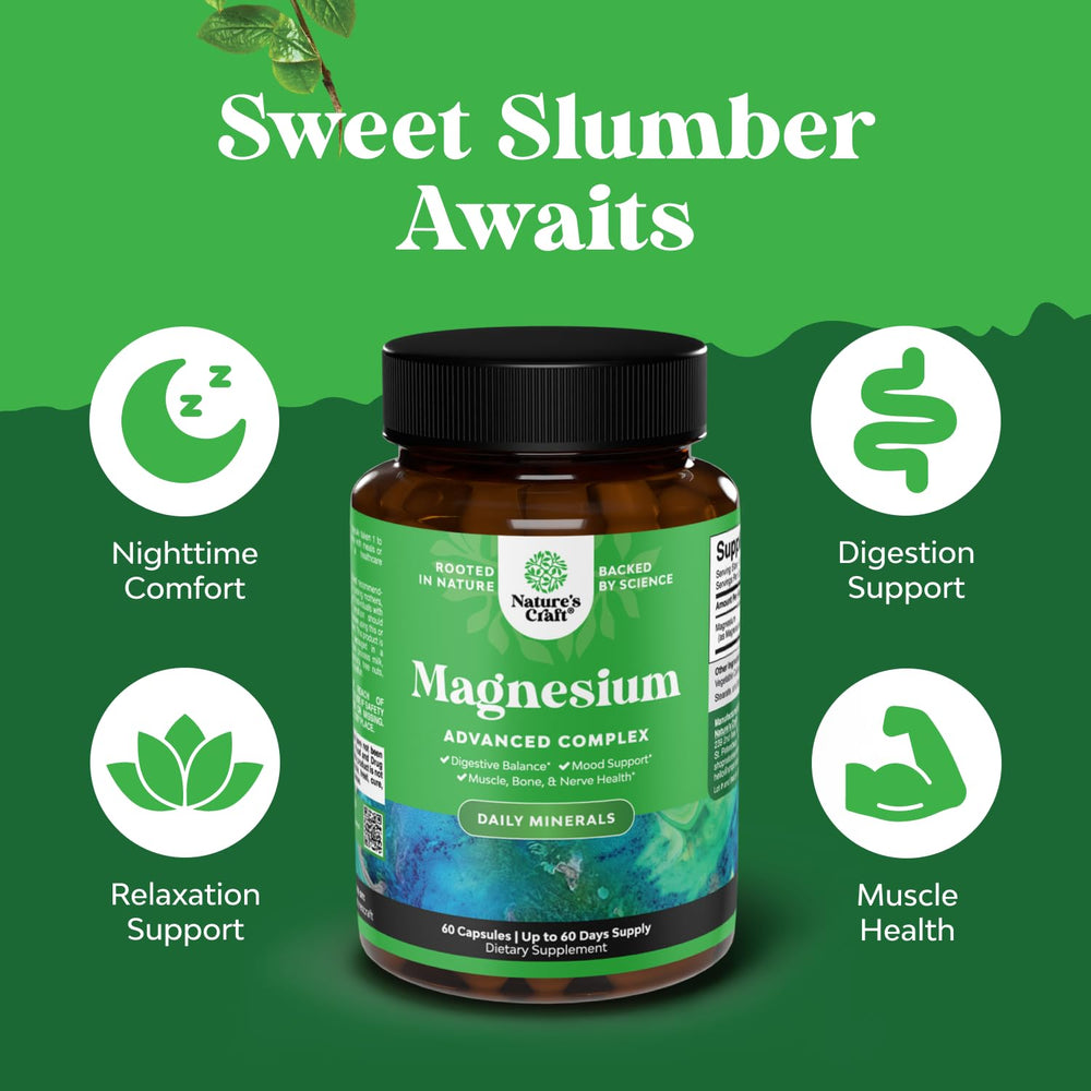 Natures Craft magnesium oxide citrate dosage pill highlighting balanced mineral delivery.