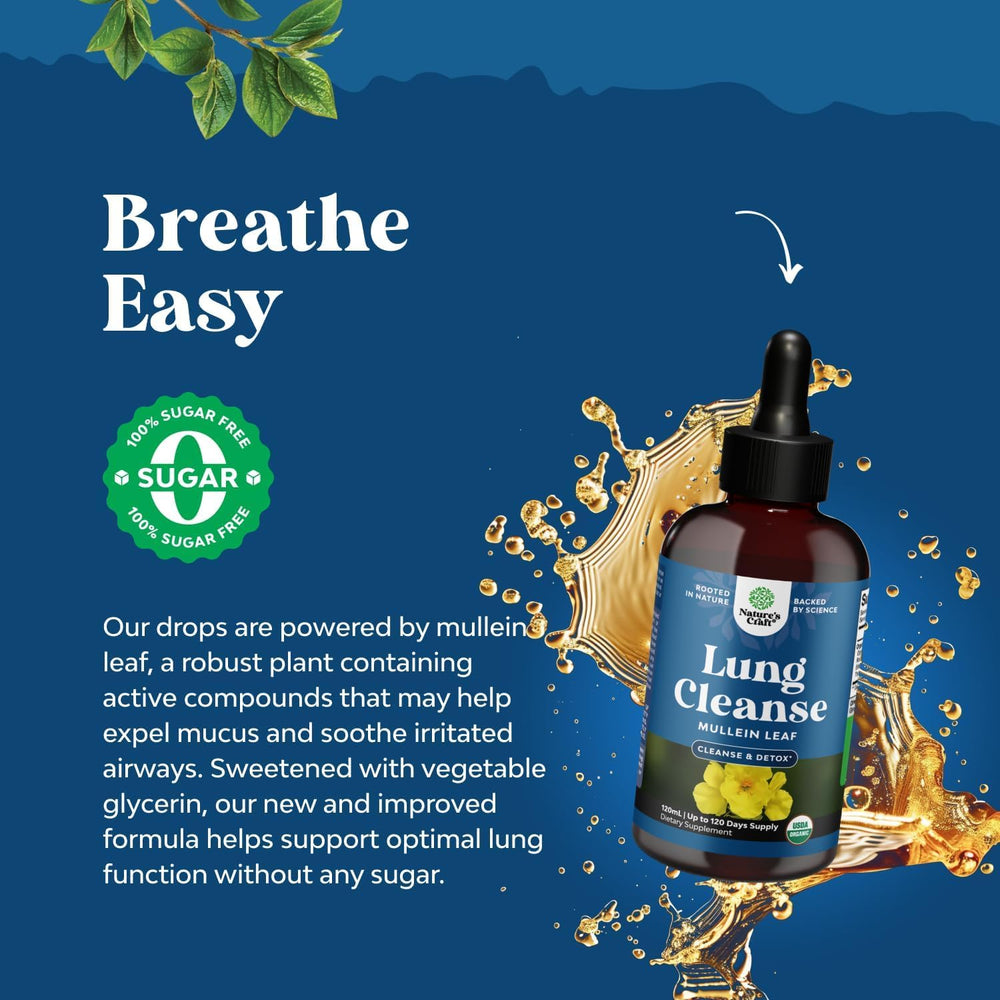 Natures Craft Mullein Drops label highlights organic ingredients.
