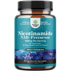 Natures Craft Niacinamide 500mg capsules on white background for skin support