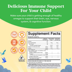 Closeup of Natures Craft Omega DHA Kids gummies with fruity flavor and soft, chewable texture.