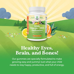 Alg algae-based DHA in Natures Craft Kids gummies for brain and vision support.