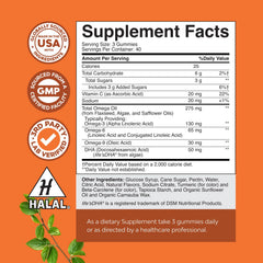 Label close-up on Natures Craft Omega 3 Gummies highlights plant-based DHA.