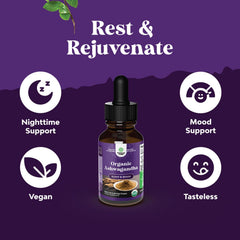 Natures Craft Organic Ashwagandha extract bottle label highlights vegan ingredients.