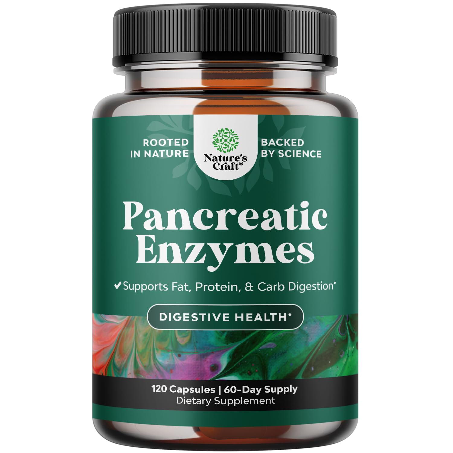 Natures Craft Pancreatin bottle on display highlighting digestive health support