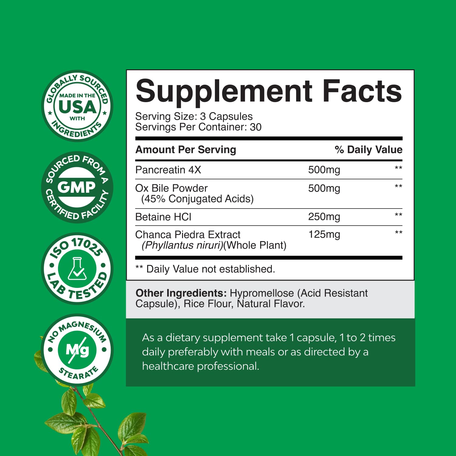 Natures Craft pancreatin enzyme capsule provides broad digestive support.