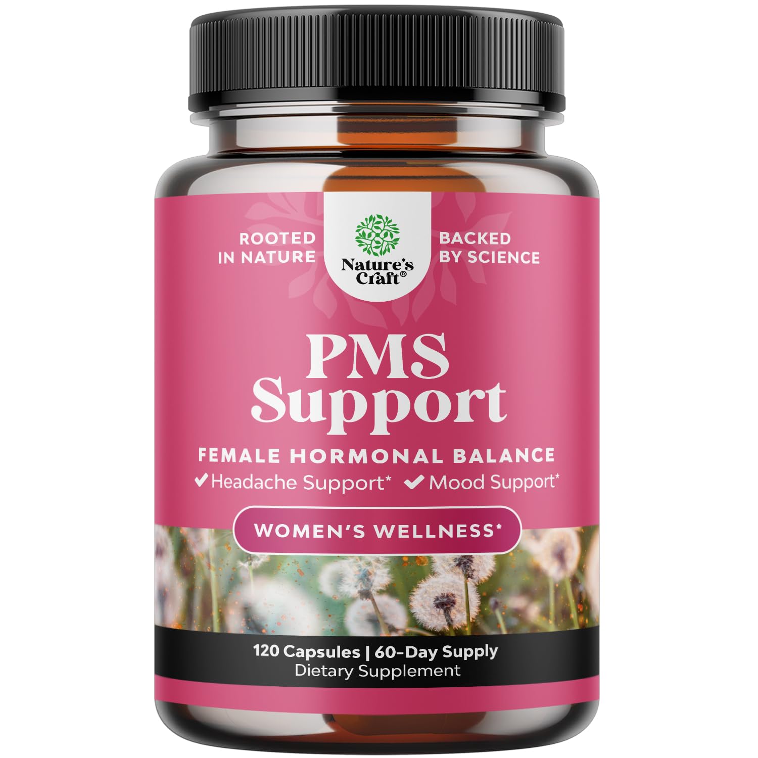 Nature's Craft PMS Support bottle front displays label for cycle planning.