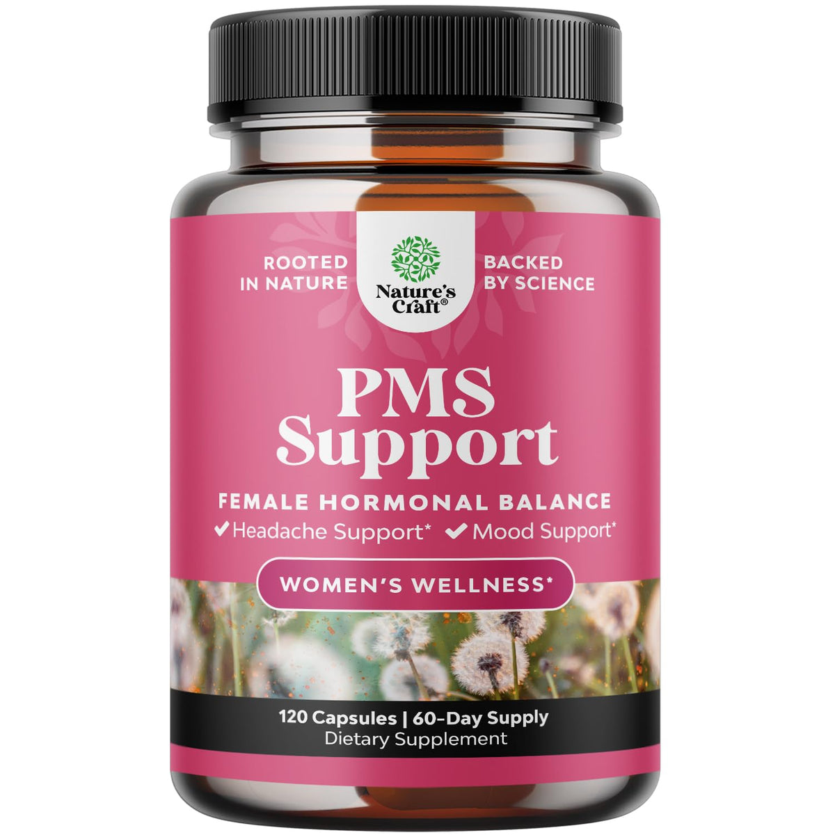 Nature's Craft PMS Support bottle front displays label for cycle planning.