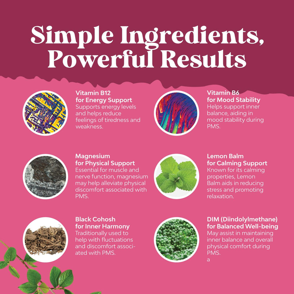 Nature's Craft PMS Support ingredients feature black cohosh for harmony.