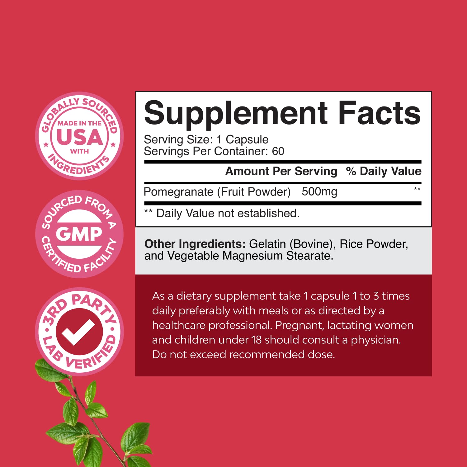 Closeup of Nature's Craft pomegranate capsules for easy daily antioxidant support