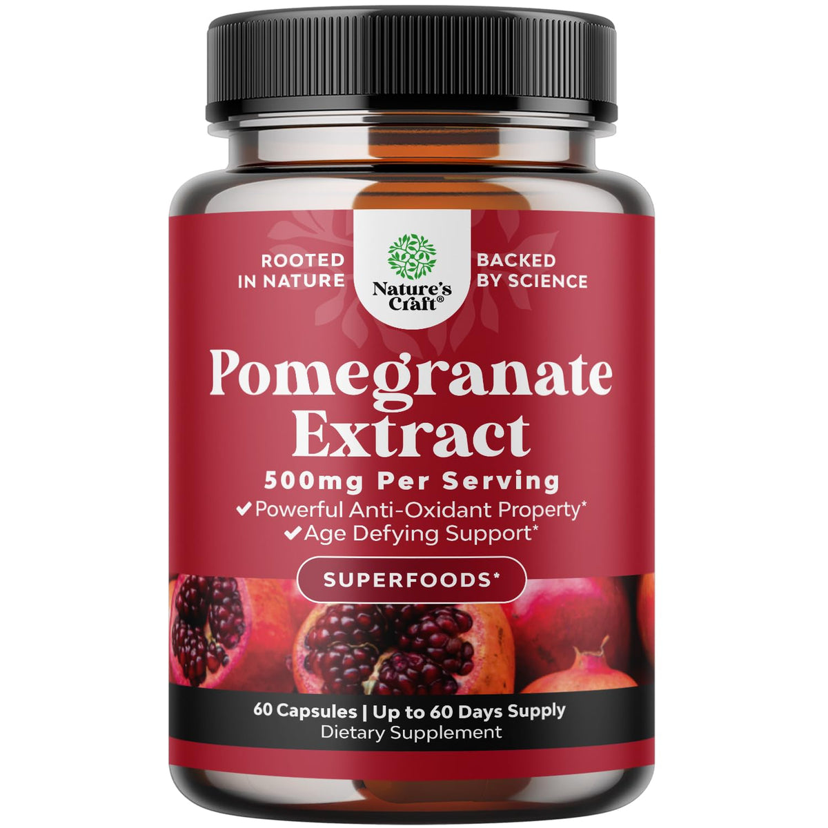 Nature's Craft Pomegranate Extract bottle showcasing antioxidant capsules for daily wellness
