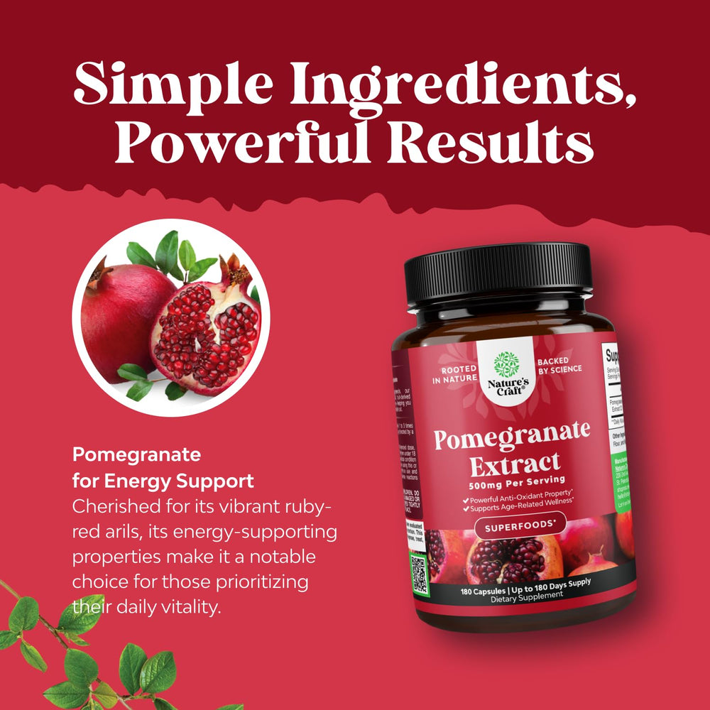 Natures Craft pomegranate powder detail showcases vibrant color and fruit-derived polyphenols