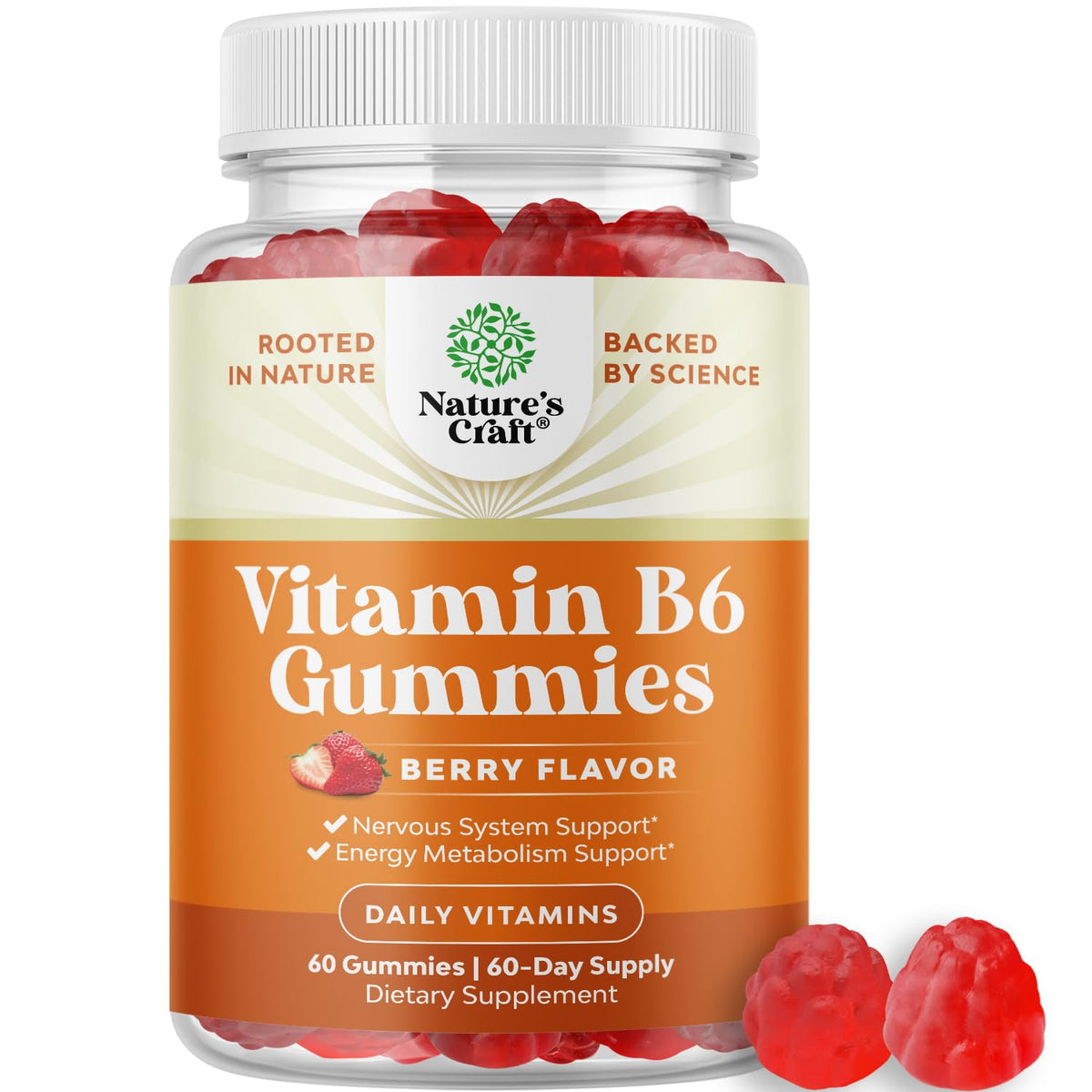 Natures Craft Potent B6 Gummies bottle – convenient immune and mood support in a chewable form.
