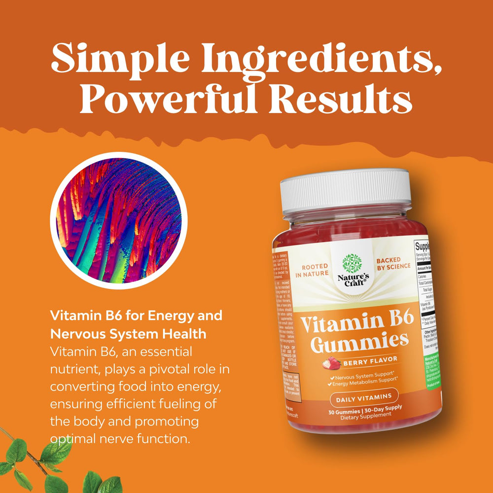 Natures Craft Potent B6 Gummies held in hand for easy dosing.