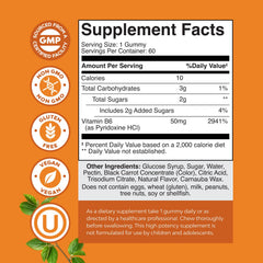 Natures Craft Potent B6 Gummies label closeup – premium vegan, kosher formula.