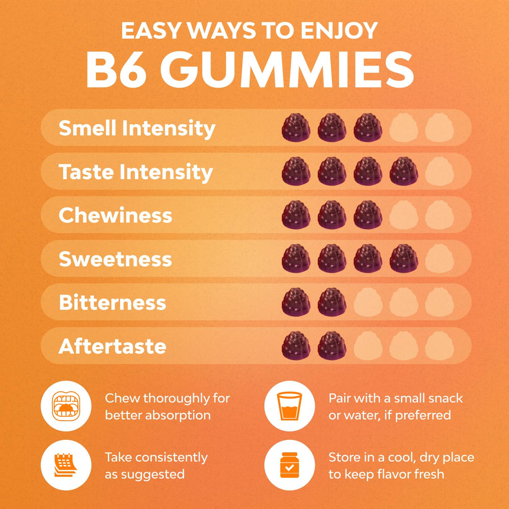 Natures Craft Potent B6 Gummies label highlights vegan and non-GMO ingredients.