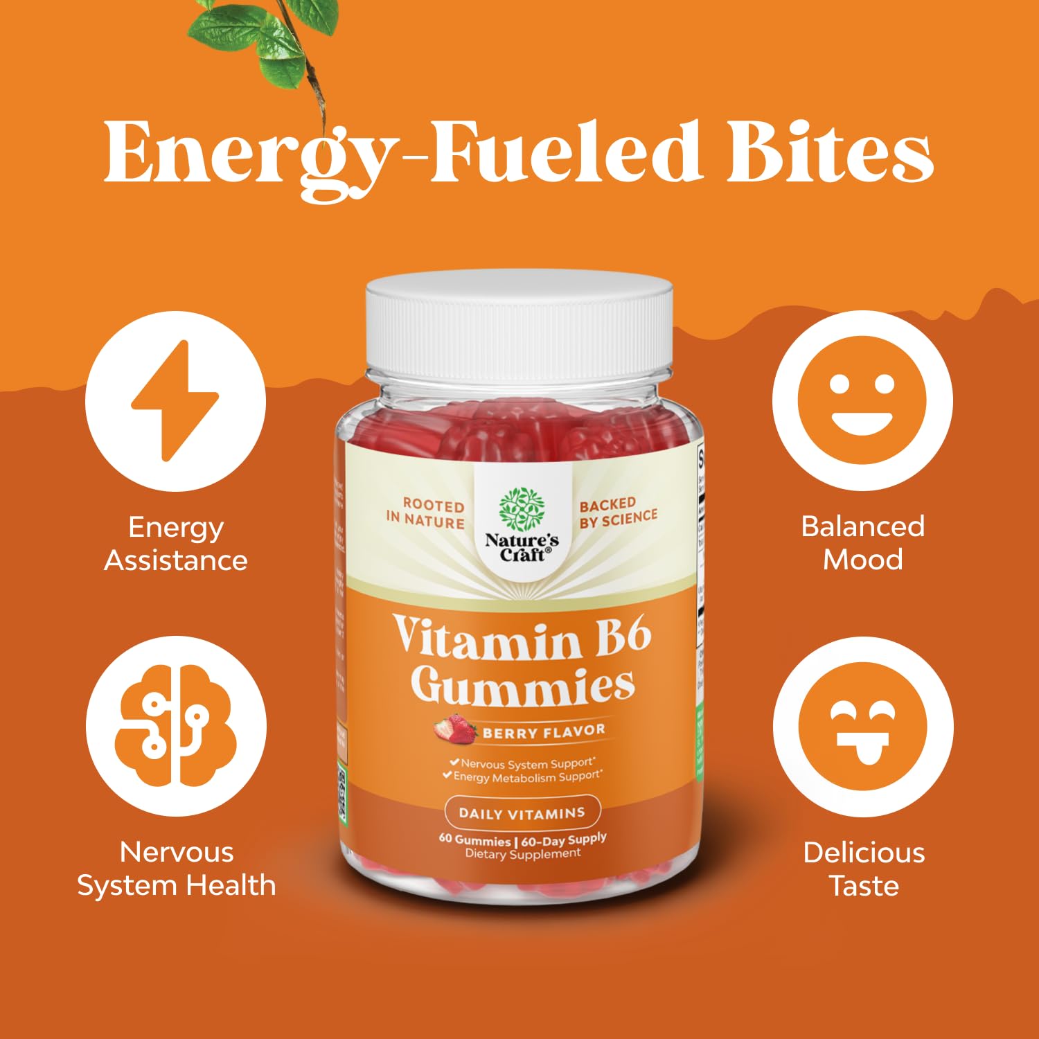 Natures Craft Potent B6 Gummies packaging – vegan, kosher, clean label.