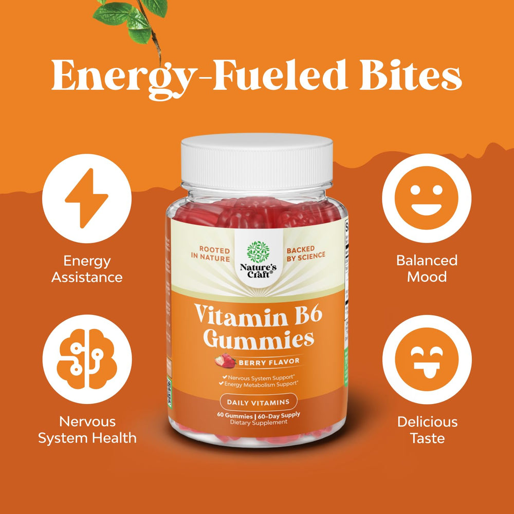 Natures Craft Potent B6 Gummies packaging – vegan, kosher, clean label.