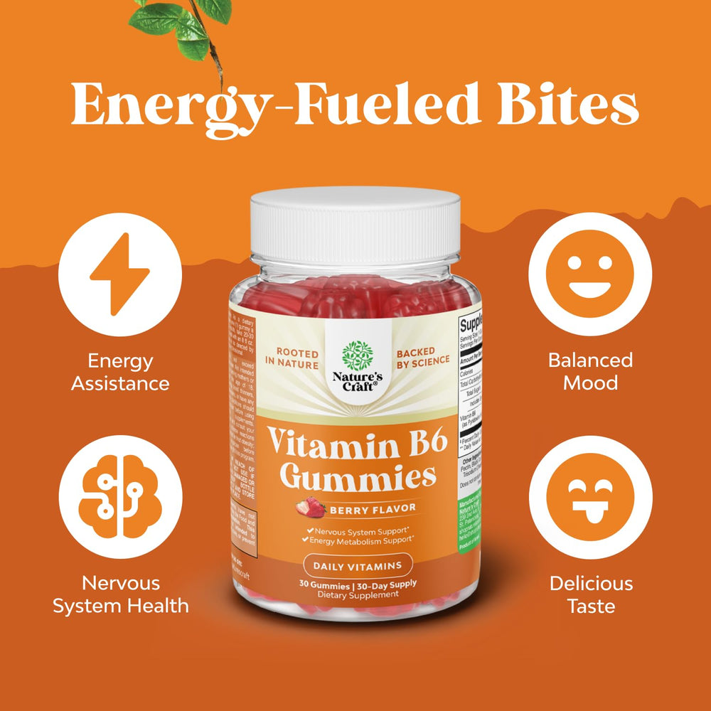 Natures Craft Potent B6 Gummies on a spoon showing serving size.