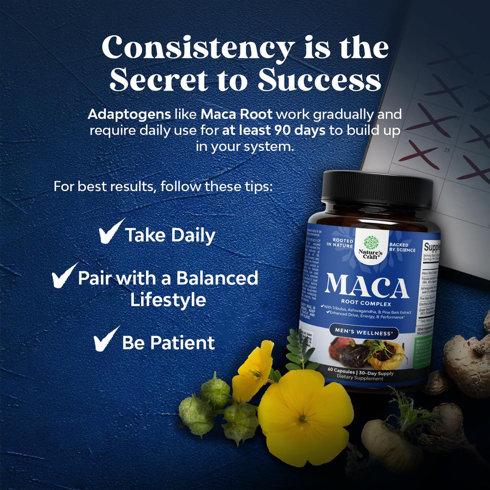 Nature's Craft Potent Black Maca capsules in hand for everyday use