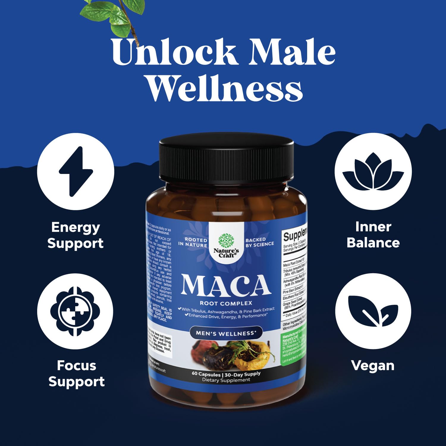 Nature's Craft Potent Black Maca packaging box communicates quality