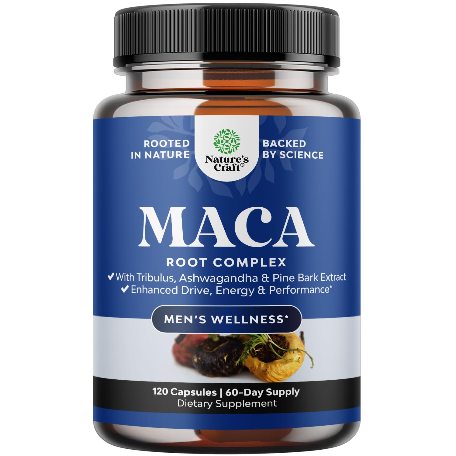 Nature's Craft potent Black Maca capsules bottle for daily wellness.
