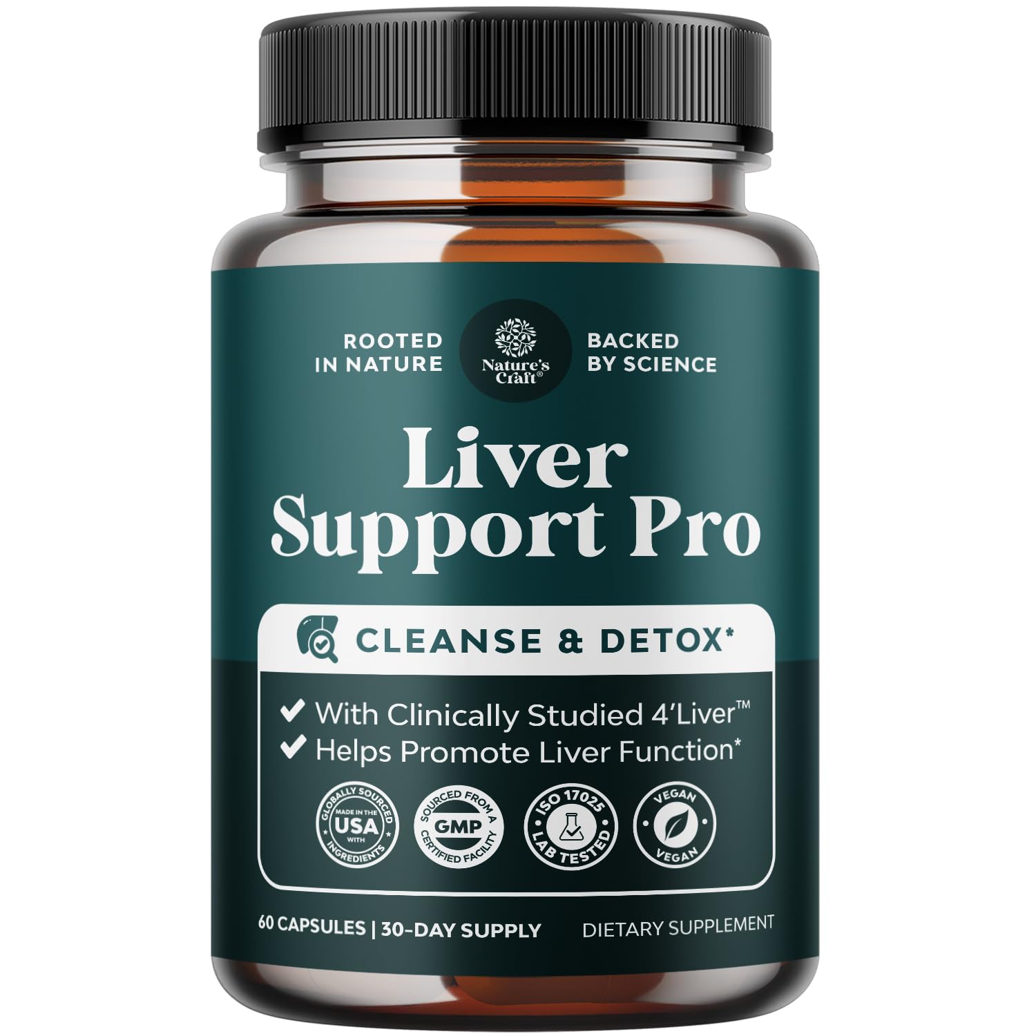 Natures Craft Pro Liver Support bottle front view for daily detox support.