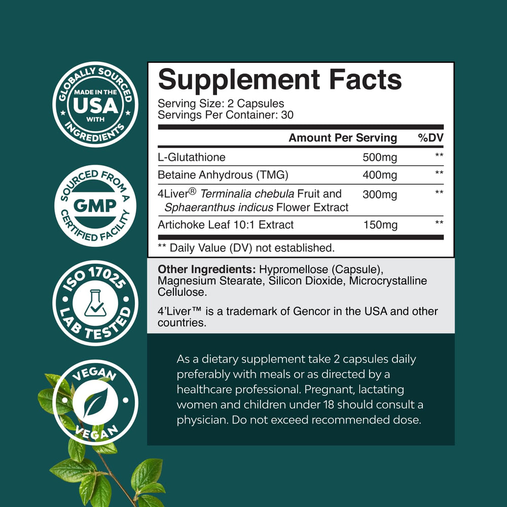 Natures Craft Pro Liver Support bottle label highlighting the 4’Liver blend for liver health.