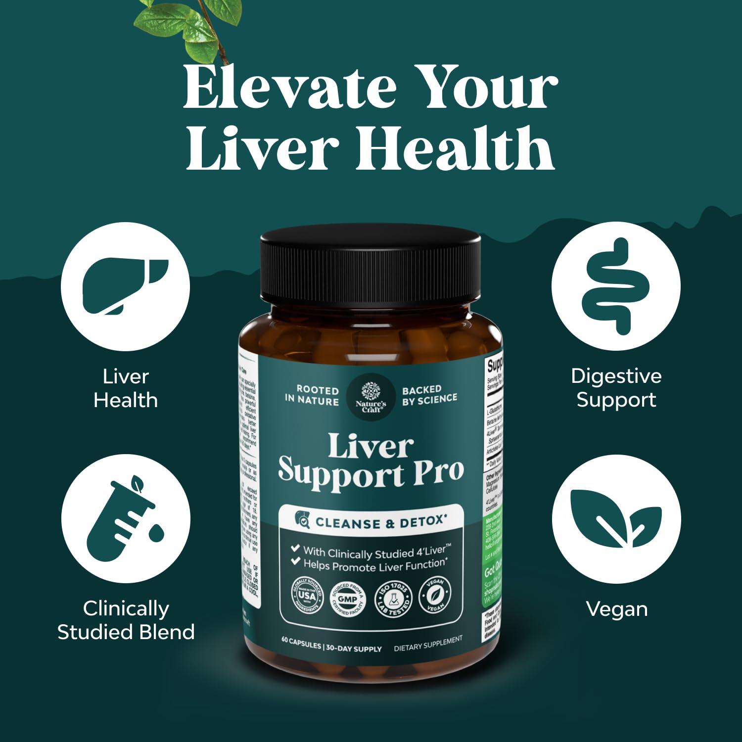 Natures Craft Pro Liver Support capsules shown for easy daily supplementation.