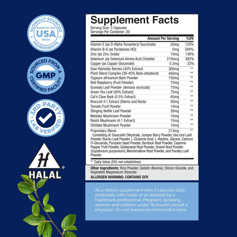 Natures Craft prostate formula label highlights beta-sitosterol and zinc.