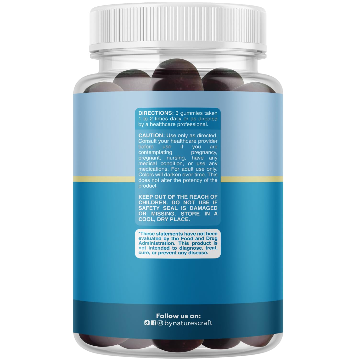 Natures Craft Pure Calm gummies close-up highlights a tasty, relaxing supplement for mood balance.