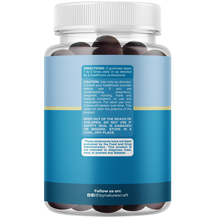 Natures Craft Pure Calm gummies close-up highlights a tasty, relaxing supplement for mood balance.