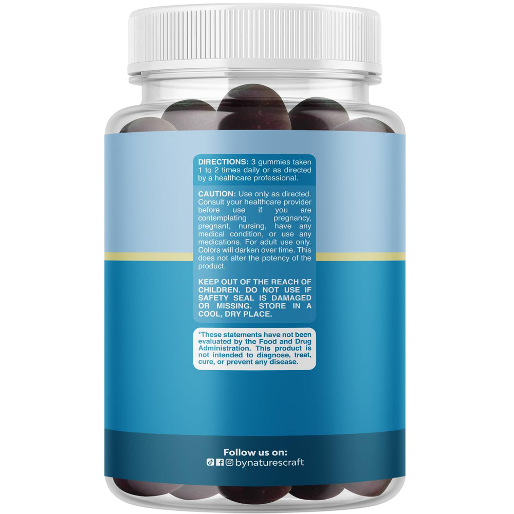 Natures Craft Pure Calm gummies close-up highlights a tasty, relaxing supplement for mood balance.