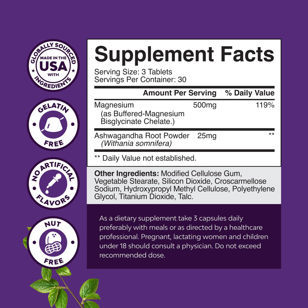 Pure Calm tablets close up highlighting high absorption magnesium glycinate